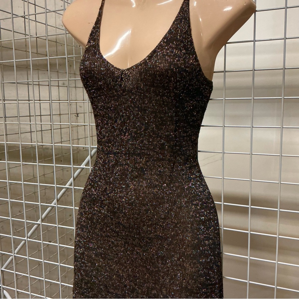 Moda International vintage Elegant Brown Glitter knit fitted Dress